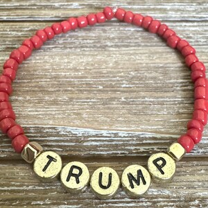 Trump Bracelet, Beaded Trump Stretch Bracelet, Red Seed Beads, Trump Supporter Jewelry Gift