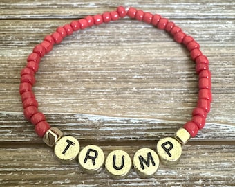 Red Seed Bead Trump Bracelet: MAGA Supporter Jewelry