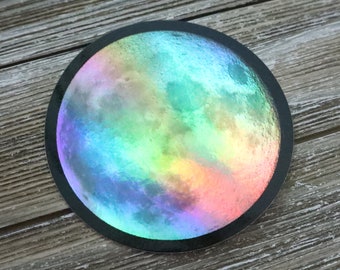Holographic Full Moon Sticker: Weatherproof Vinyl (3")