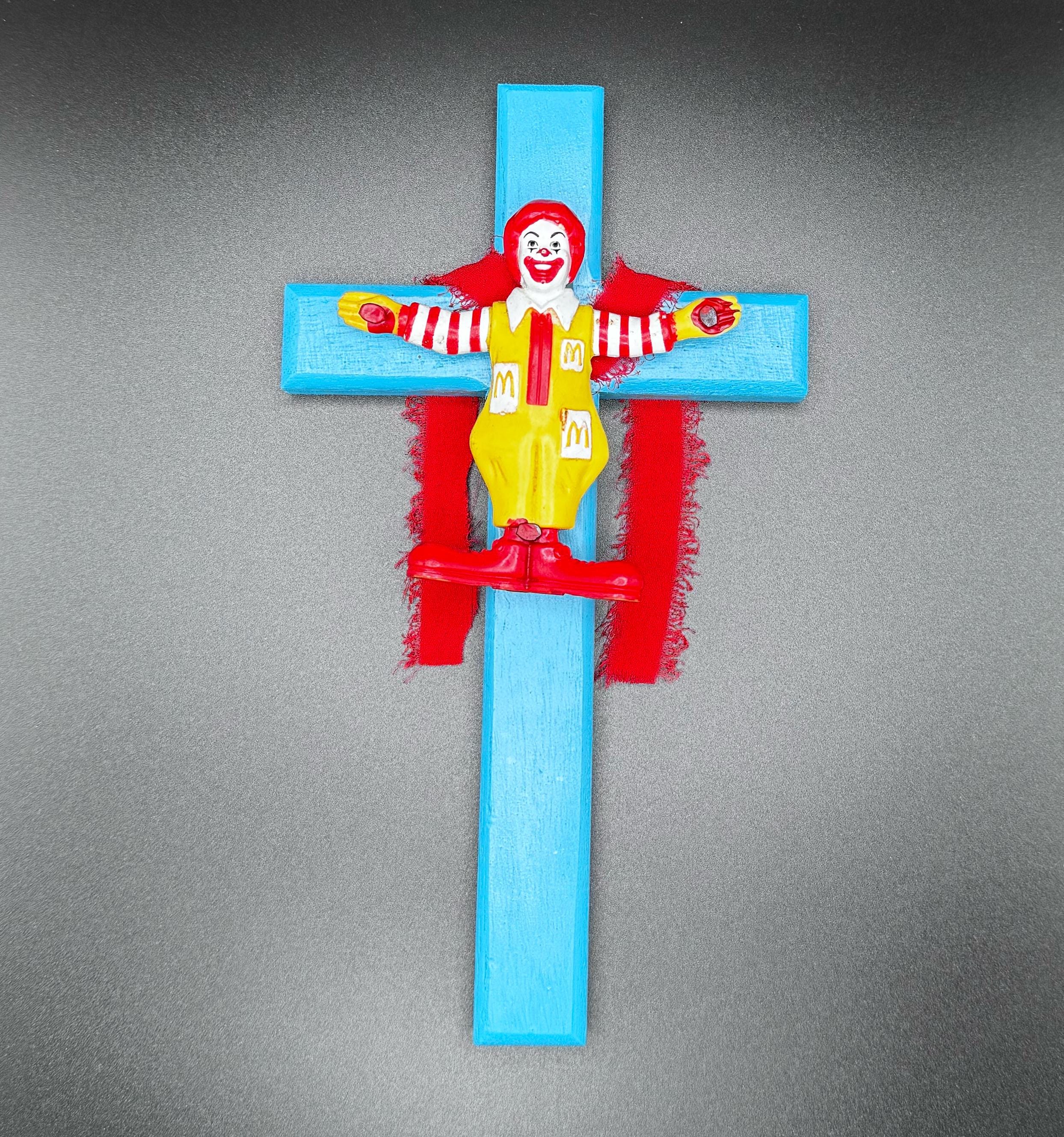 Ronald Christ (Q) - Mcdonalds Crucifixion - Hanging Wall Cross Ronald Christ (Q) - Mcdonalds Crucifixion - Hanging Wall Cross