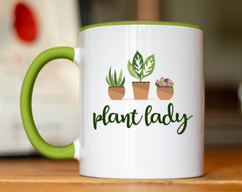 Plant lady two-toned coffee mug or tea cup, mugs for plant lady. mugs for plant lovers, coffee mug for green thumb, plant lady gift ideas