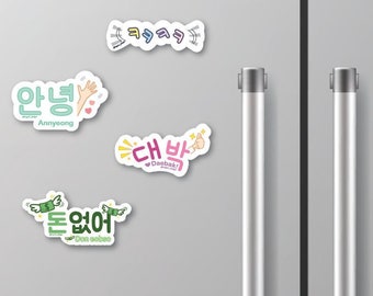 Korean Stickers & Magnets, daebak, annyeong, don eobso, kpop, kdrama, Learning Korean Words