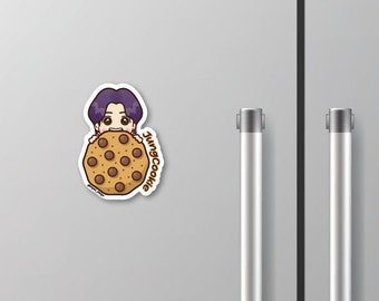 Chibi Jungkook holding a cookie Sticker & Magnet, JungCookie Sticker and Magnet