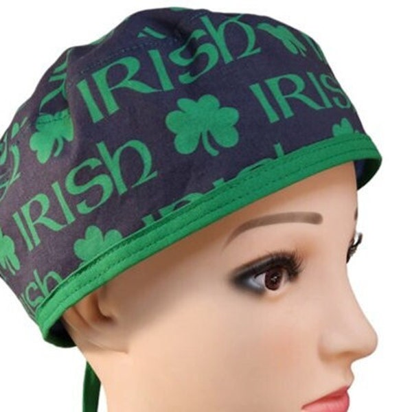 Notre Dame University Navy Green Leprechaun inspired-Scrub Cap, Surgical Hat Medical Cap Doctor Nurse Hat / Pixie, Ponytail, Bouffant, Euro
