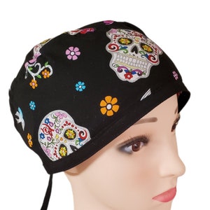 Day of the Dead Sugar Skull Scrub Cap, Surgical Hat, Medical Cap, Chefs Hat, Doctor or Nurses Hat, Chemo Hat, for men or women