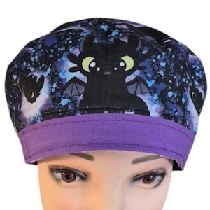 How to Train Your Dragon Toothless: Scrub Cap, Surgical Cap, Medical Cap, Doctors Hat, Nurses Hat / Pixie, Ponytail, Bouffant, Euro styles