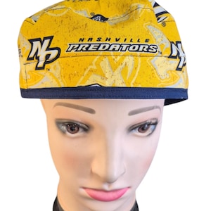 Nashville Predators Preds hockey Scrub Cap, Surgical Medical Cap, Doctor Hat, Nurse Hat / Pixie, Ponytail, Bouffant, Euro for Men Ladies