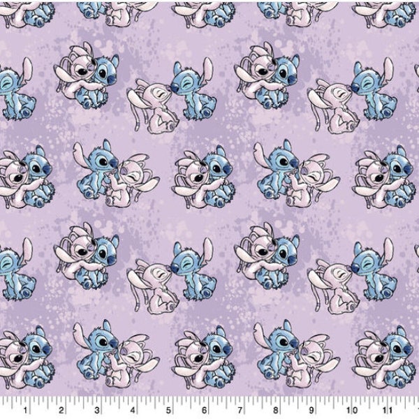 Lilo & Stitch Angel Watercolor Purple Disney 100% Cotton Fabric