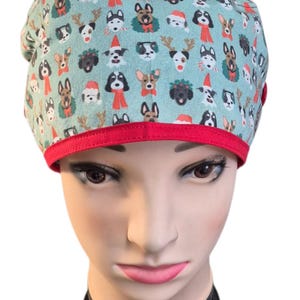 Weihnachten Scrub Cap Pups Urlaub Hündchen Santa, Chirurgisch, Medizinisch, Arzt, Krankenschwester Hut / Pixie, Pferdeschwanz, Euromens Peelingmütze Frauen Scrub h