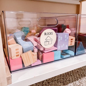 Etichette per giocattoli in legno, etichette Trofast, etichette per giocattoli, organizzazione della sala giochi, etichette per giocattoli in acrilico, etichette minimaliste per la sala giochi, contenitori per giocattoli per bambini