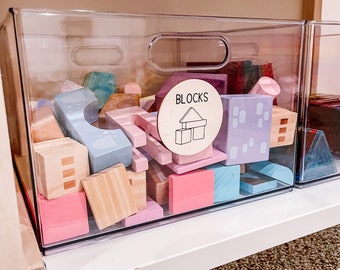 Wooden Toy Labels, Trofast Labels, Toy Tags, Playroom organization, Acrylic bin toy labels, minimalist playroom labels,  Nursery Toy Storage