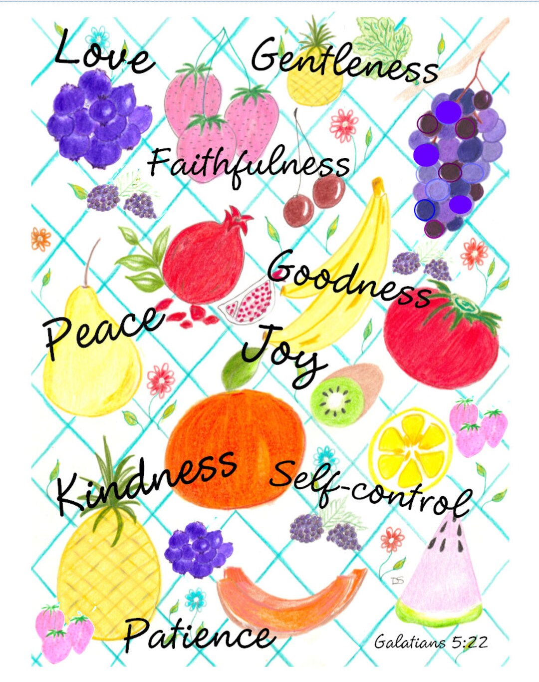 Fruits of the Spirit Note Card Set Galatians 5 22 Bright Cheerful Fruit ...