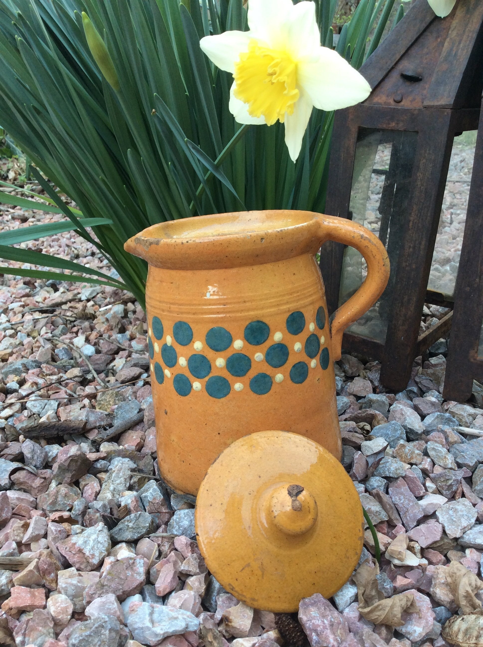 Français Grès Antique, Rare Antique Farmhouse Jug, Français Pitcher , Rustic Yellow Jug