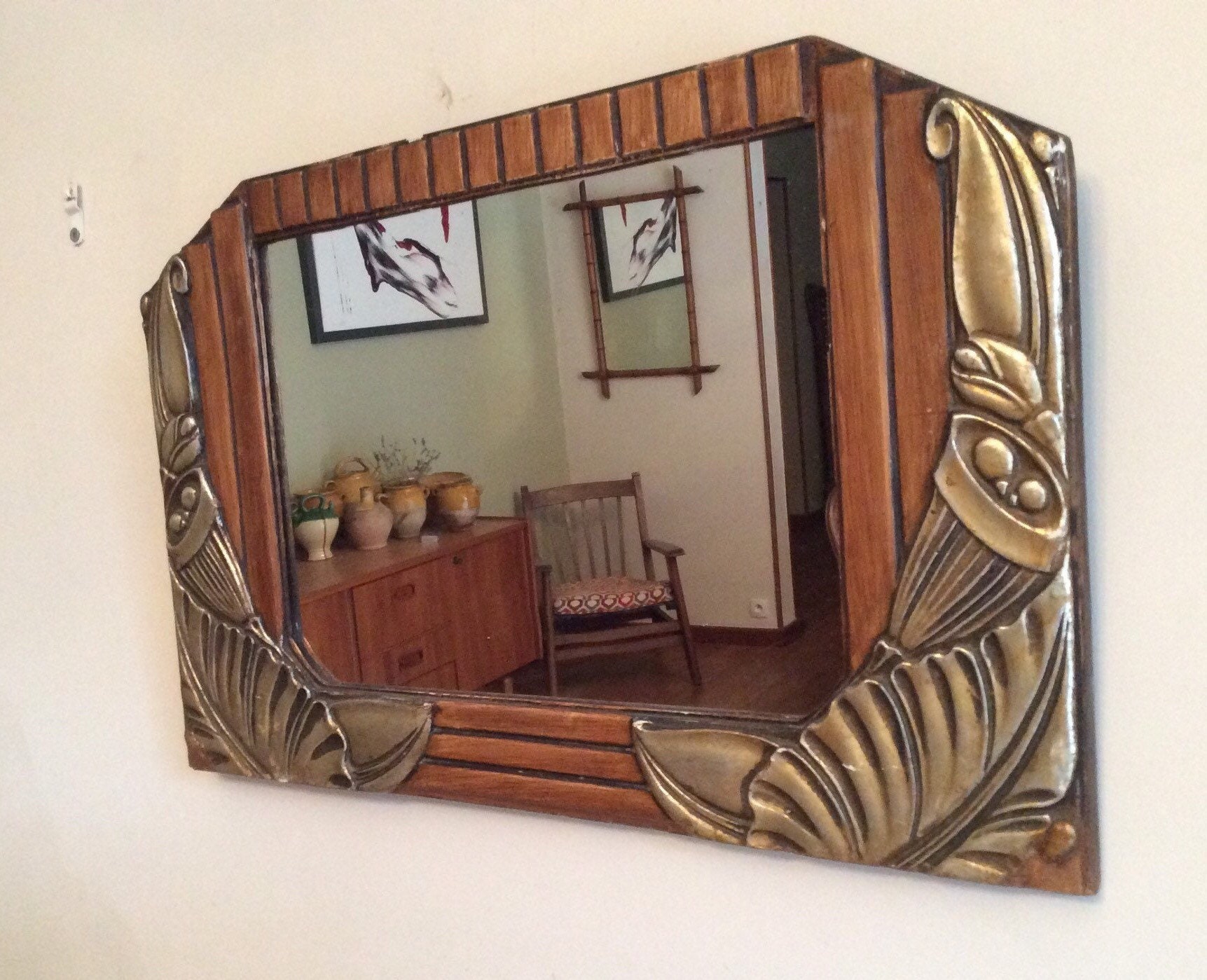 Français Miroir Antique, Art Nouveau, Déco, Mural Français Antique,