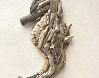 Tidekeeper – Driftwood Seahorse Wall Art | 14x10” | Handmade with Sea Glass & Limpet Shell Eye | Ready to Ship