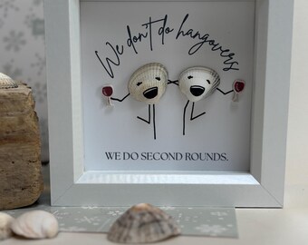 Salty Sisters Collection | Shell Art | “We Don’t Do Hangovers, We Do Second Rounds” | Sea Shell Friends | Coastal Wall Art | Ocean Lovers