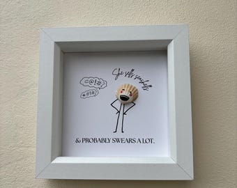 Salty Sisters Shell Art | “She Sells Seashells (and Probably Swears a Lot)” | Funny Shell Art | Sassy Beach Decor | Coastal Home Gift