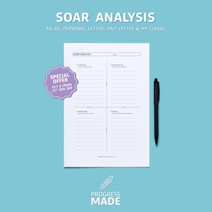 SOAR Analysis Printable PDF, Swot Matrix, Tows Analysis, Situational Assessment, Project Planner, Business Tool