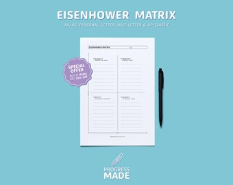 Eisenhower Matrix Printable PDF, Priority Matrix, Decision Matrix, Quadrant Method, Priorities Planner, Task Organizer