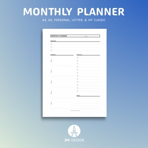 Monthly Planner Printable PDF, Monthly Schedule, Month At a Glance, Monthly Organizer, Monthly Agenda, Monthly Journal, To Do List