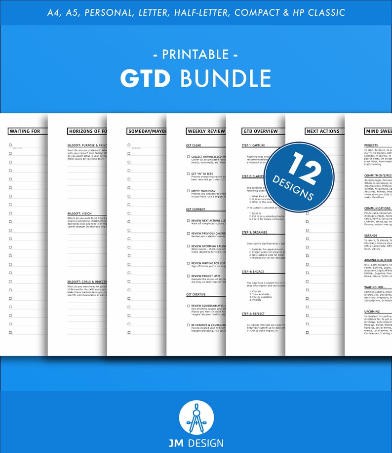 Printable GTD Planner Bundle PDF Inserts in A4 A5 Personal - Etsy Hong Kong