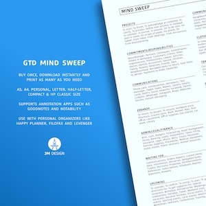 Lista de gatilhos de varredura mental GTD para impressão Brain Dump A5 A4 Carta pessoal meia letra compacta HP tamanho clássico