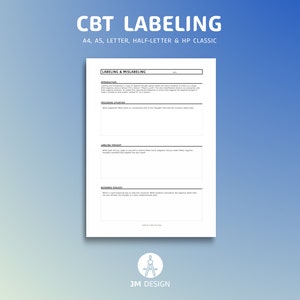 Planilha de rotulagem e rotulagem incorreta de CBT PDF para impressão, saúde mental, terapia, aconselhamento, autoajuda, A4/A5/Carta/Meia letra/HP Classic