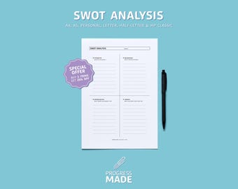 SWOT Analysis Printable PDF, Swot Matrix, Tows Analysis, Situational Assessment, Project Planner, Business Tool