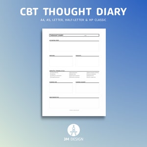 Diario de pensamientos sobre TCC, PDF imprimible, salud mental, terapia, asesoramiento, autoayuda, A4/A5/carta/media carta/HP Classic