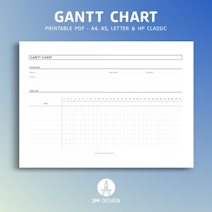 GANTT-diagram afdrukbare PDF, projectplanner, projecttijdlijn, projectworkflow, maandplanner, liggende lay-out