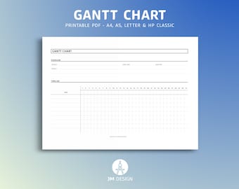 GANTT Chart Printable PDF, Project Planner, Project Timeline, Project Workflow, Monthly Planner, Landscape Layout