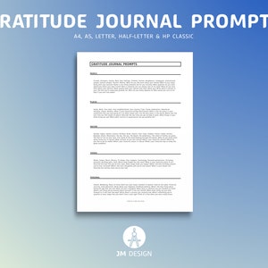 Lista de prompts de diário de gratidão PDF para impressão, saúde mental, terapia, aconselhamento, autoajuda, A4/A5/carta/meia carta/HP Classic