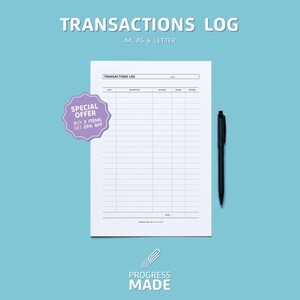 Transactions Log Printable PDF - Income/expense Tracker, Printable ...