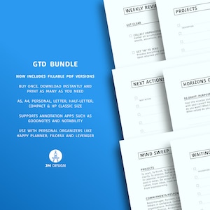 Getting Things Done Bundle A5 A4 Personal Letter Half-Letter Compact HP Classic Size PDF Inserts Printable & Fillable
