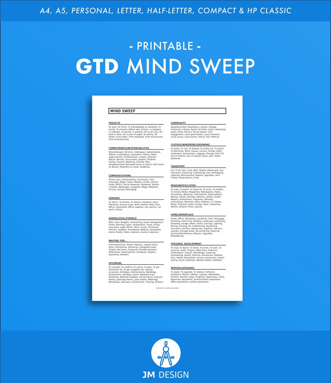 Printable GTD Mind Sweep / Trigger List / Brain Dump in A4 - Etsy