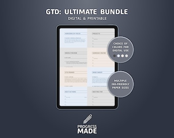 GTD Ultimate Bundle, Digital And Printable PDFs, Multiple Colors And Paper Sizes