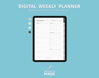 Hyperlinked Undated Digital Weekly Planner with Daily Pages