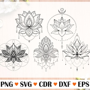 Lotus flower, Lotus vector, Vector Files For Laser, Lotus set with silhouette, illustration simple, tattoo set, lotus ornament png