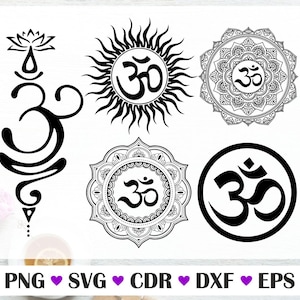 Om sign vector drawing, Vector files for laser, Om sign set with silhouette, black svg, svg file Om sign , Om sign  png, digital file