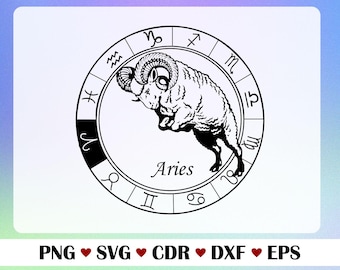 Aries Zodiac SVG | Aries Sign Digital Download | Astrology Clipart Svg Png Eps Dxf Cdr | Line Art Aries Design