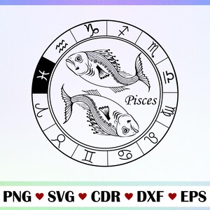 Pisces Zodiac Sign Svg Png Eps Dxf Cdr | Fish Horoscope Clipart | Pisces Zodiac Printable Digital Vector Design