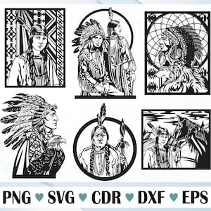 Indians vector drawing, Vector files for laser, Indians set with silhouette, black svg, svg file Indians, Indians png, Indian digital file