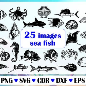 Set of Fishes silhouette, Vector files, black svg, Fishes ornament png, Fishes drawing, Fishes vector, files Svg, Dxf, Digital Fish file