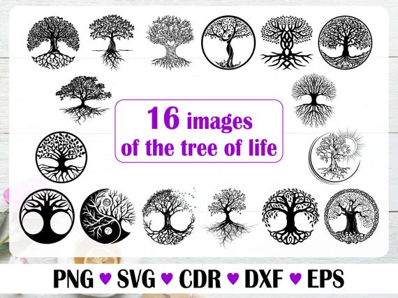 Tree vector with roots, Vector files for laser, Set of trees with silhouette, illustration simple, black svg, tattoo set, tree ornament png