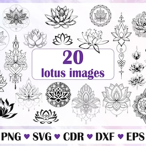 Lotusbloem, lotusvector, lotusset met silhouet, tatoeageset, lotusornament png, vectorbestanden voor laser, mooie bloem voor een tatoeage