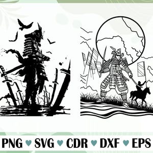 Samurai silhouette set, Drawings Samurai, Samurai vector, Samurai png, svg, dxf, eps, Vector files for laser,  tattoo set, digital file