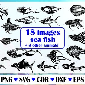 Set of Fishes silhouette, Vector files, black svg, Fishes ornament png, Fishes drawing, Fishes vector, files Svg, Dxf, Digital Fish file