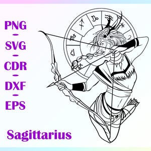 Sagittarius Zodiac Woman Line Art Svg Png Eps Dxf Cdr | Feminine Astrology Clipart | Cricut Cut File | Horoscope Digital Download