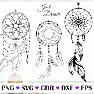 Dreamcatcher vector, Dreamcatcher set with silhouette, Dreamcatcher ornament png, Vector Files For Laser, Dreamcatcher for a tattoo