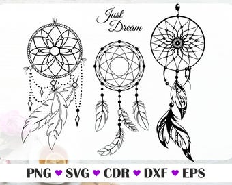 Dreamcatcher vector, Dreamcatcher set with silhouette, Dreamcatcher ornament png, Vector Files For Laser, Dreamcatcher for a tattoo